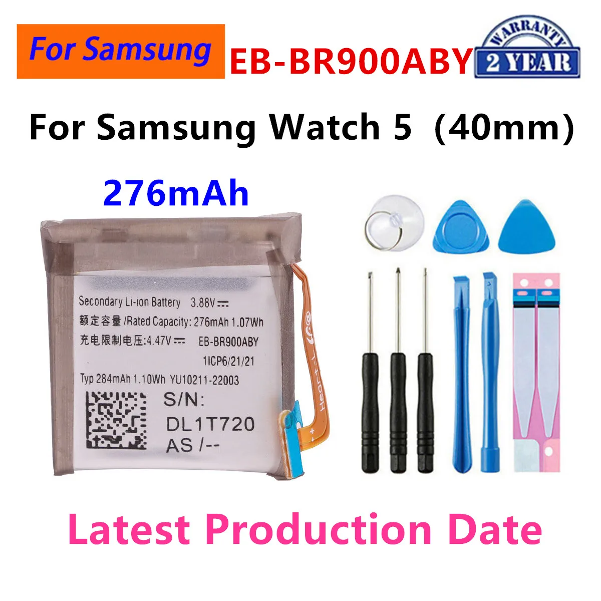 Brand New EB-BR900ABY 276mAh Battery For Samsung  Watch 5 40mm SM-R900 Smart Watch Batteries +Tools