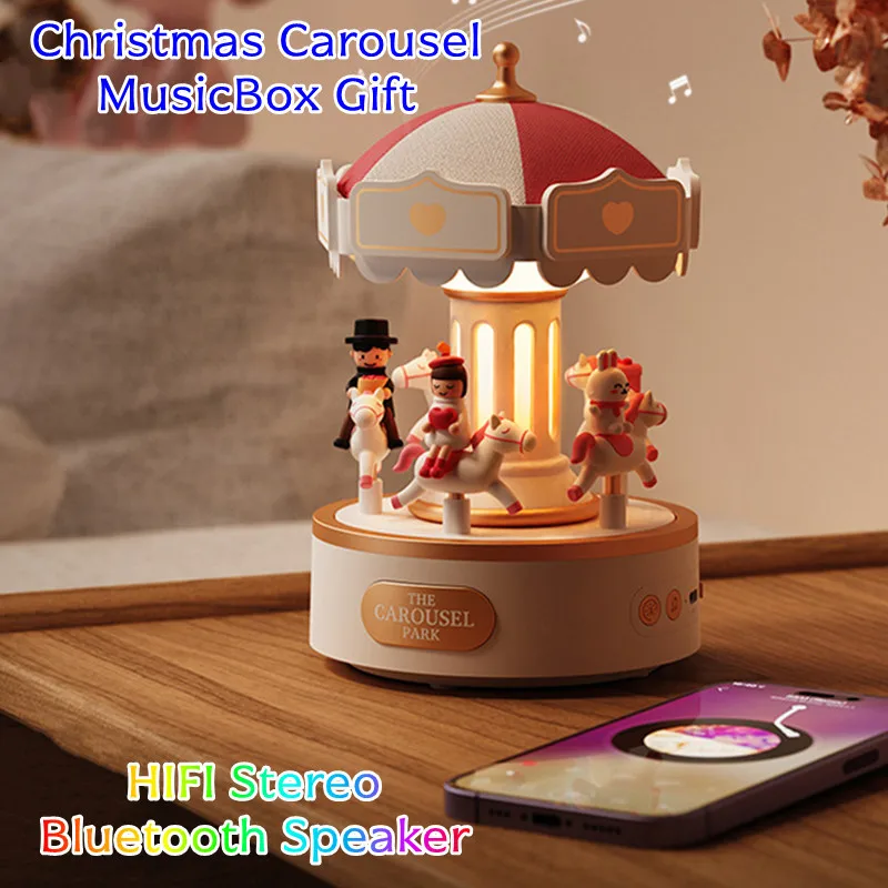 

Christmas Carousel MusicBox Gifts Night Lights for Indoor Bedroom Living Room XMas Musical Figurine BT Speaker For Indoor Office