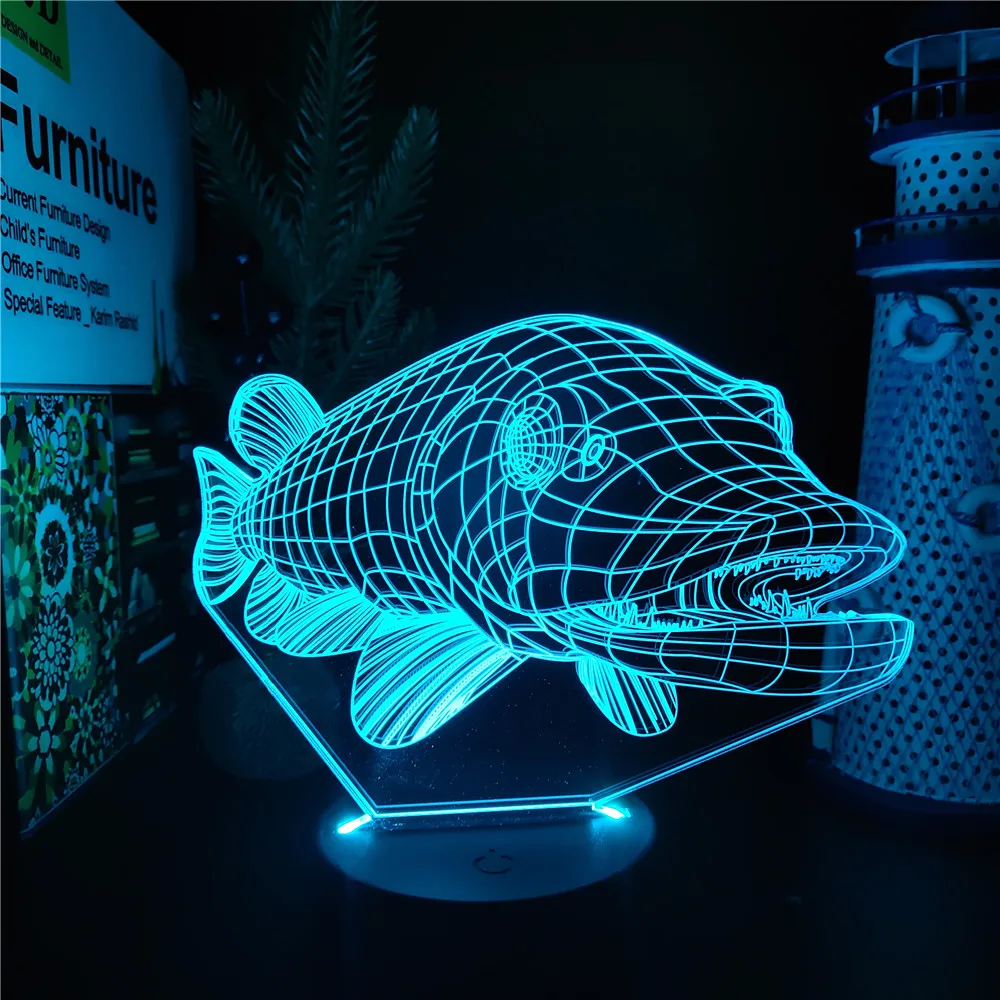 Cartoon Northern Pike - Fishing 3D LED Night Light Lighting 3D Lamp Bedroom Decoration Nights Lamp Xmas Gifts