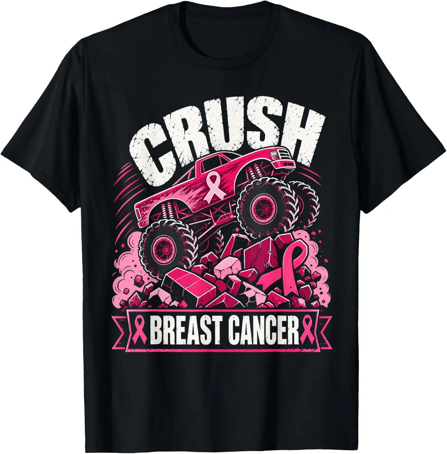Crush Breast Cancer Awareness Monster Truck Toddler Boy Kids T-Shirt Cute Halloween Pumpkin Short-Sleeve Tee: Fun, Breathable, Pure Cotton, Stylish—Perfect for Sports, Lounging, or Casual Wear.