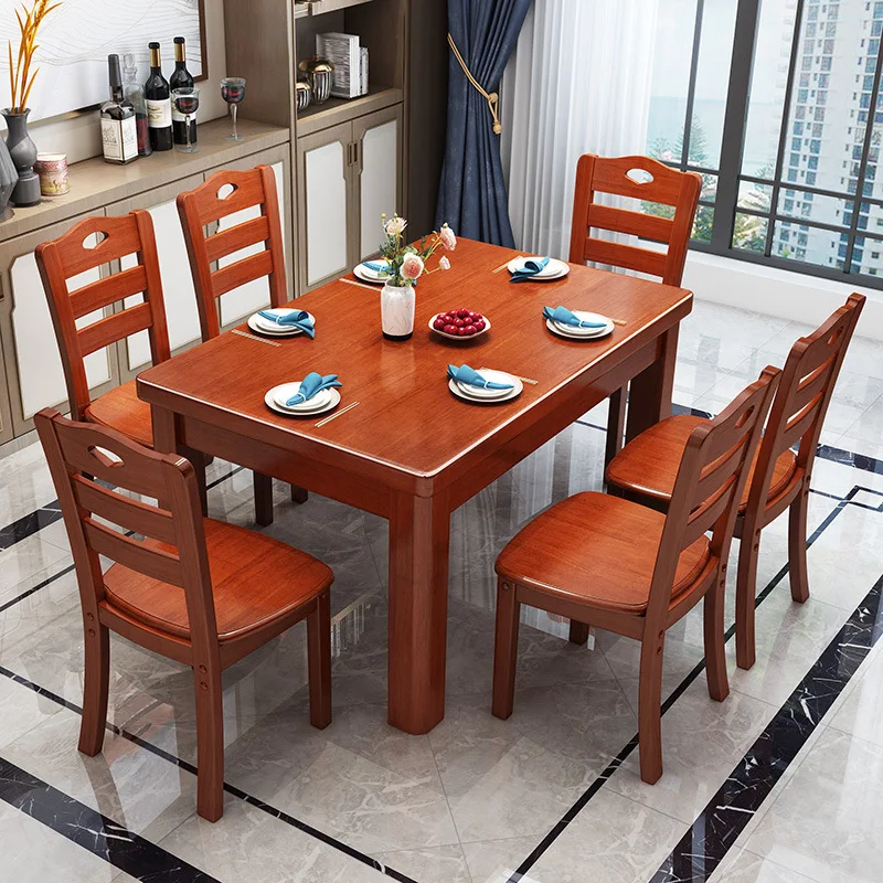 Rectangle solid wood dining table Wooden eating table Household small apartment 4 people 6 people dining table and chair