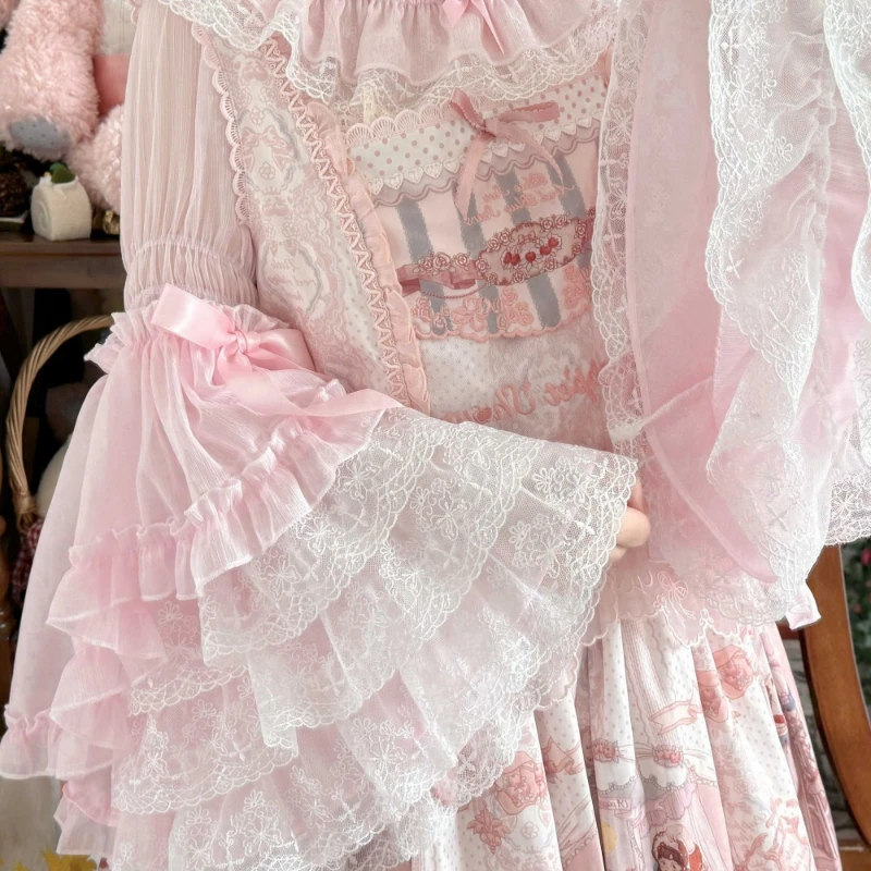 

Японская рубашка Лолиты с расклешенными рукавами и милым бантом Y2k, эстетичная кружевная лоскутная блузка с разрезом на шее, женская свободная блузка в стиле гранж с рюшами