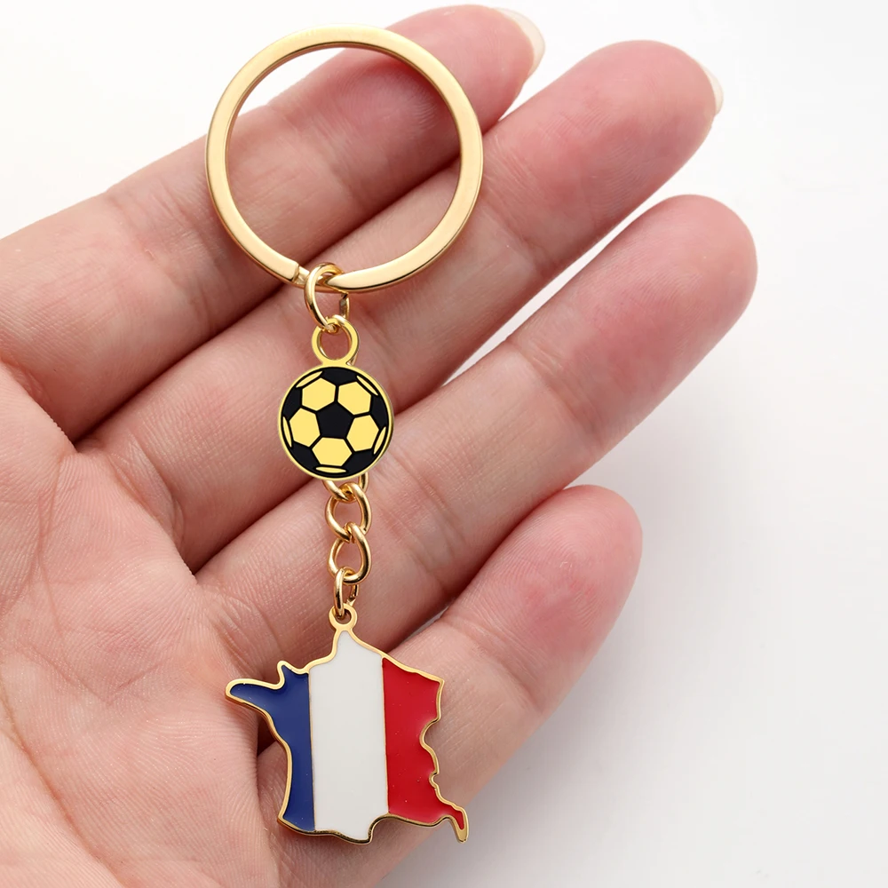 French map flag blue white red flag football keychain travel souvenir men and women