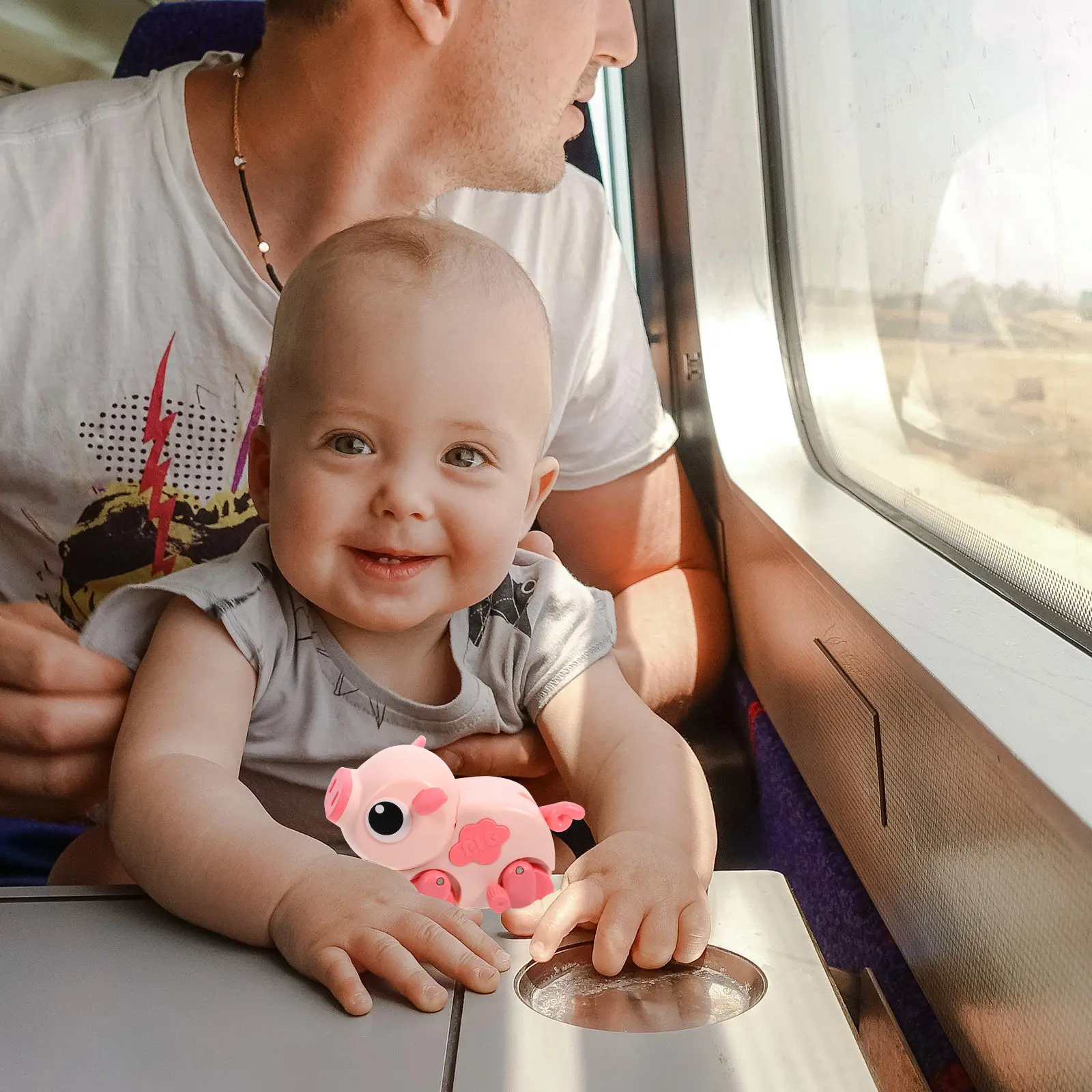 Jouet cochon à manivelle en plastique, animal rampant, cadeau, faveur de fête pour bébé, développement des compétences motrices, jouet cochon à manivelle