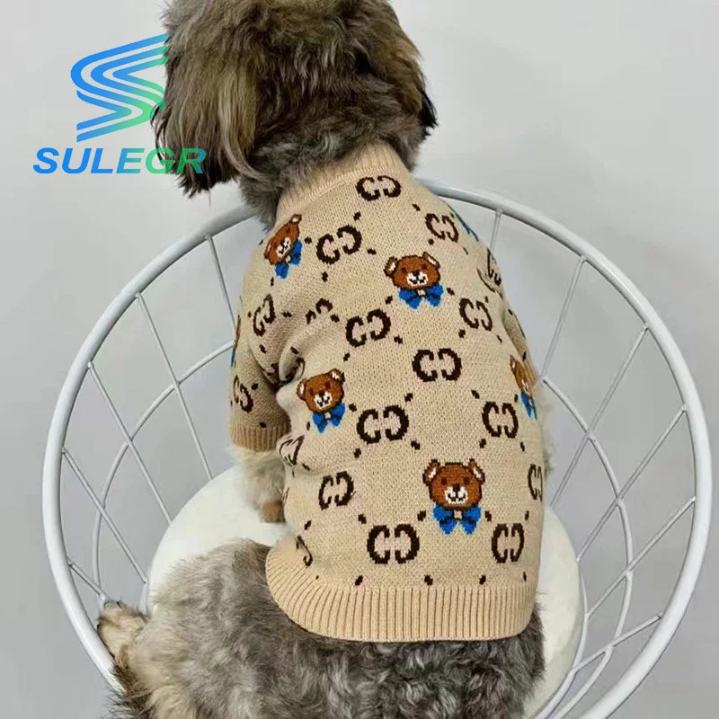 SULEGR Pet Trendy Brand Letter Bear Head Autumn/Winter Warm Teddy Pomeranian Dog Cat Small Dog Sweater