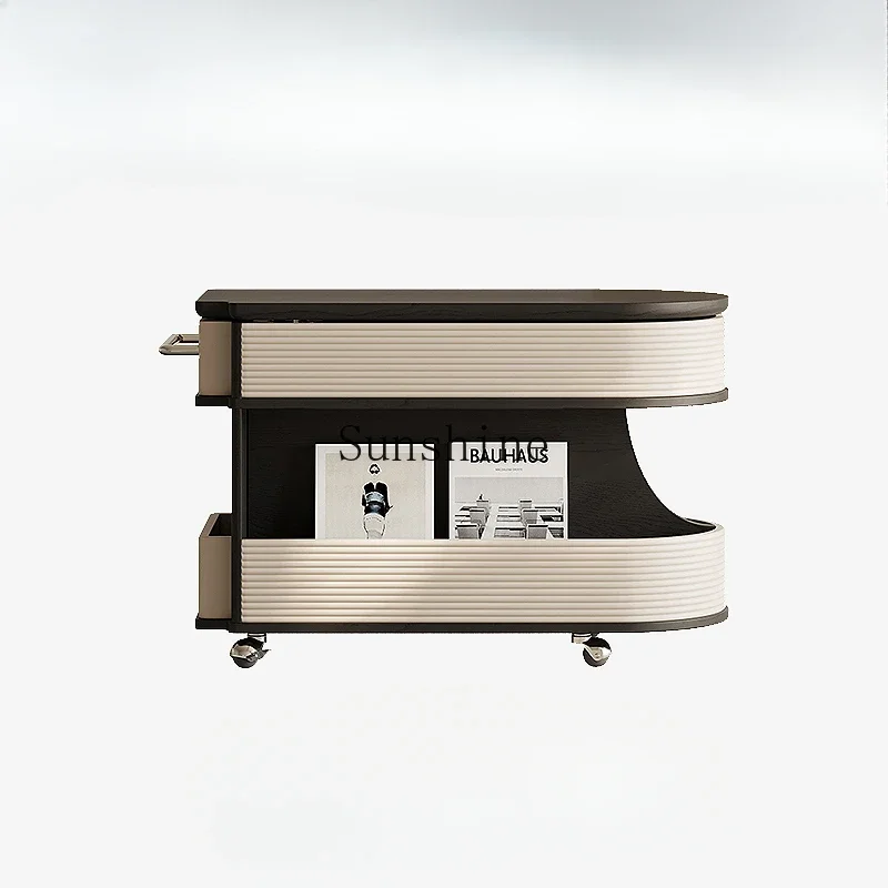 Italian minimalist movable coffee table with wheels small apartment rotating lift sofa side cabinet