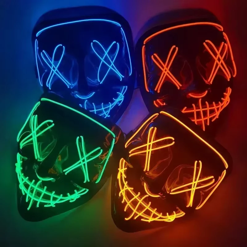 Glowing Mask Horror Ghost Face Halloween LED Party Prom Props Wireless Neon Purification Mask