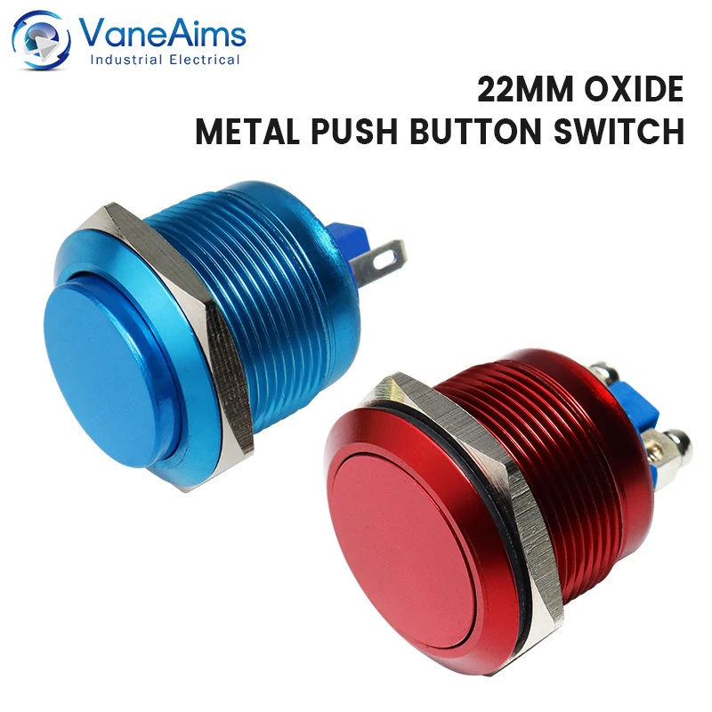 VaneAims Metal Push Button Switch HS22 Waterproof Self Reset Momentary Switch Oxidation Red Yellow Blue Green Black 1A 22mm