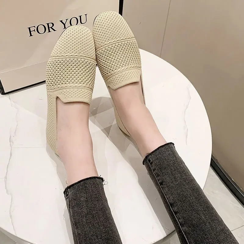 2023 New Summer Mesh Square Toe Breathable Women Shoes Fashion Hollow Out Casual Flat Shoes for Women Zapatos De Mujer