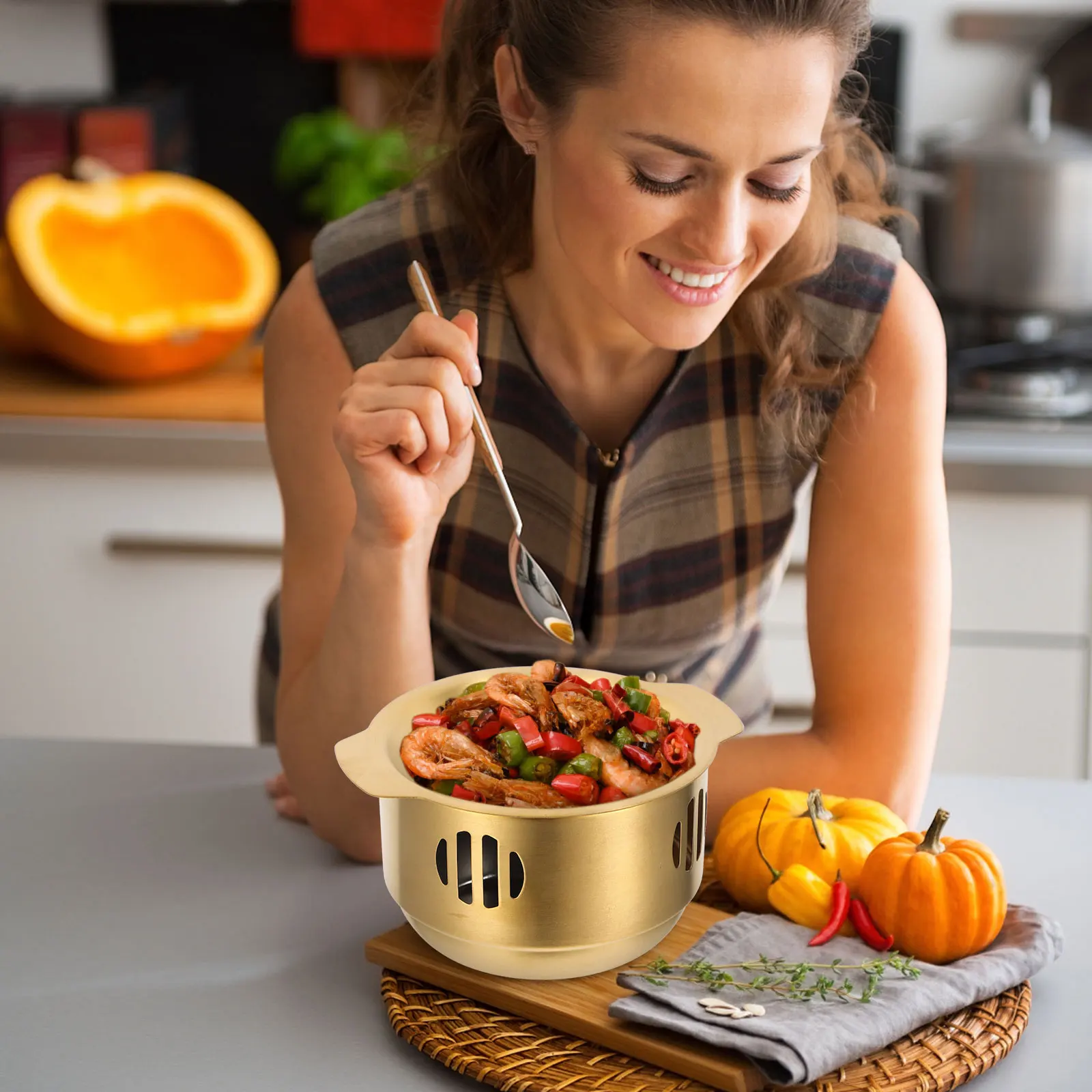 

14cm Golden Stainless Steel Insulated Pot Pan Stove Lightweight Easy Clean Non-stick Suitable Noodles Ramen Pasta