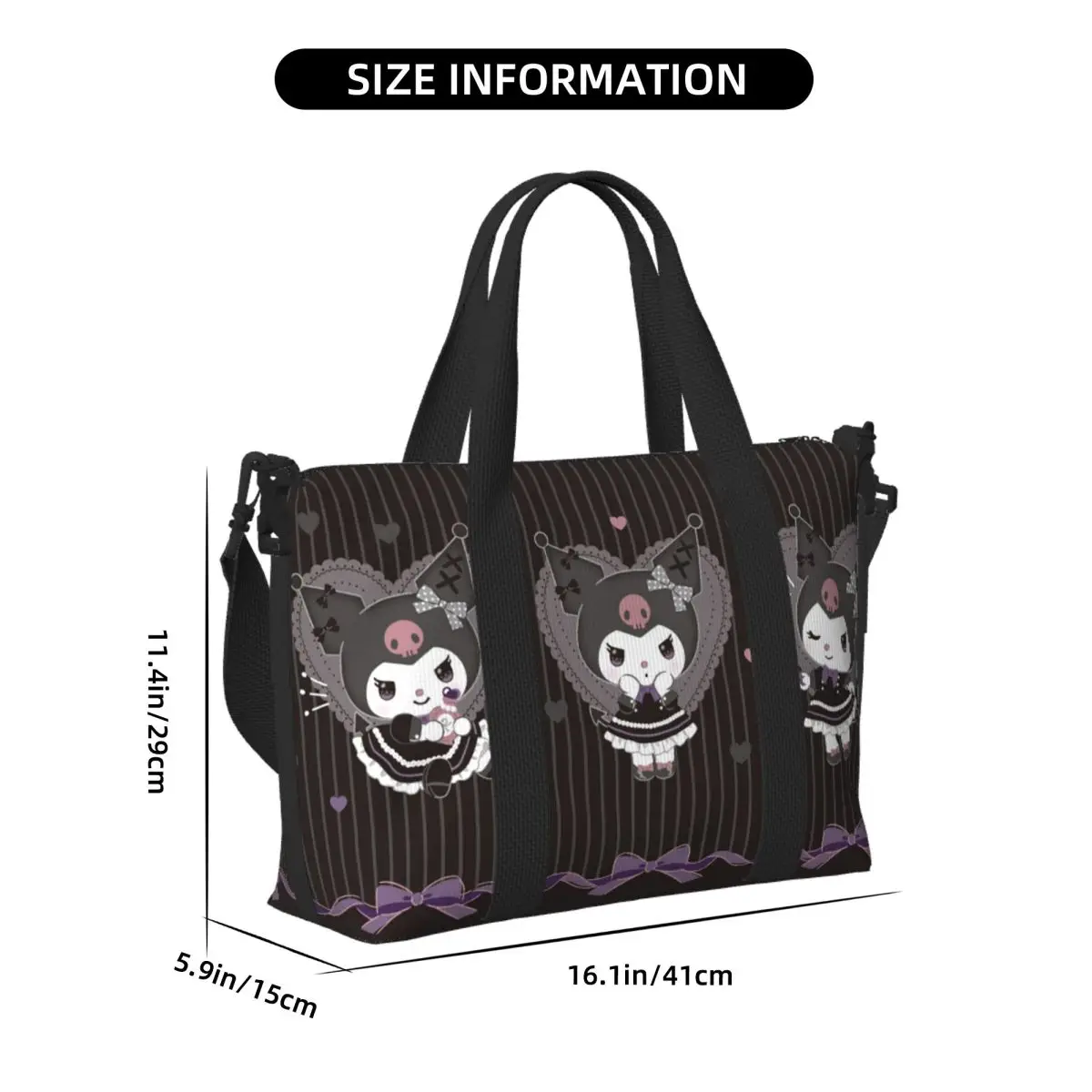 مخصص الكرتون Kuromi الجمجمة حمل حقيبة المرأة سعة كبيرة لطيف أرنب أنيمي شاطئ رياضة حقائب السفر