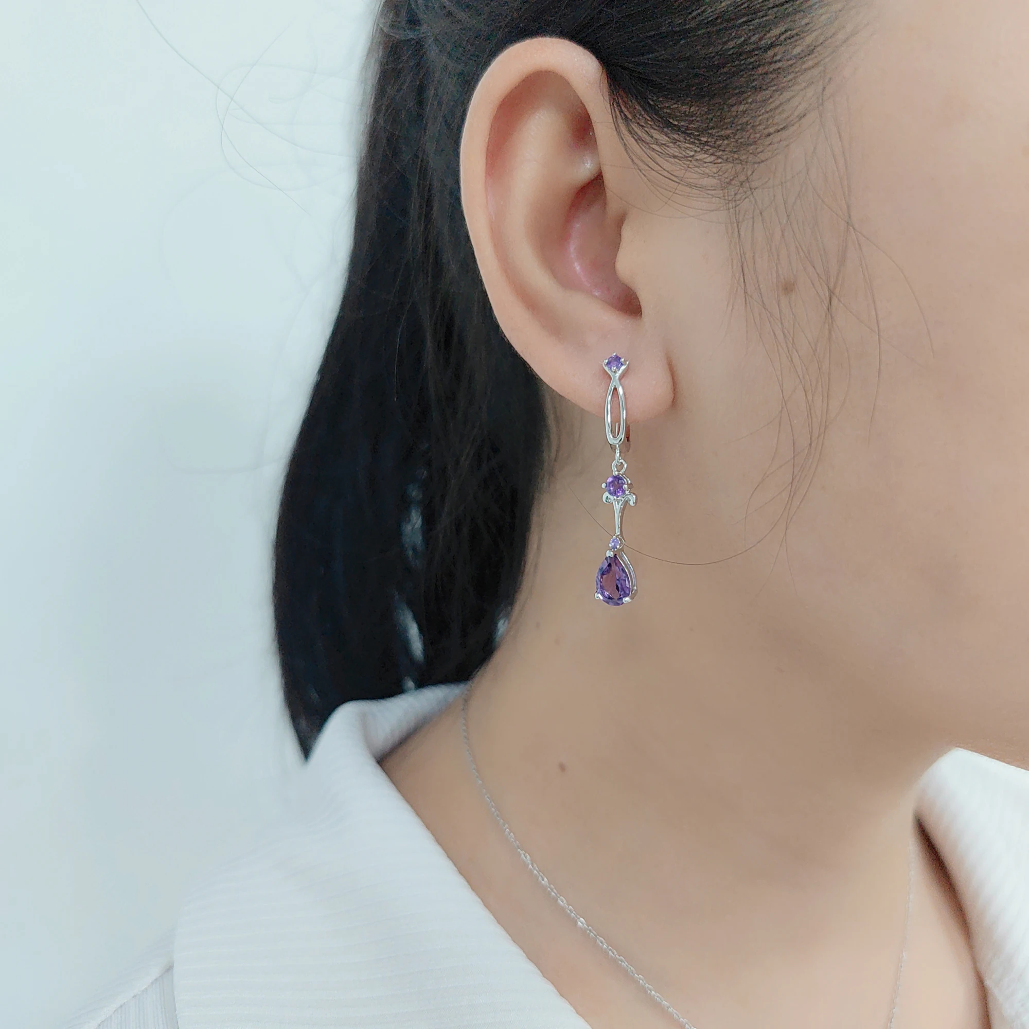 Gem\'s Ballet 2.87Ct Natural Purple Amethyst Drop Earring 925 Sterling Silver Flower Vintage Earrings For Women Fine Jewelry