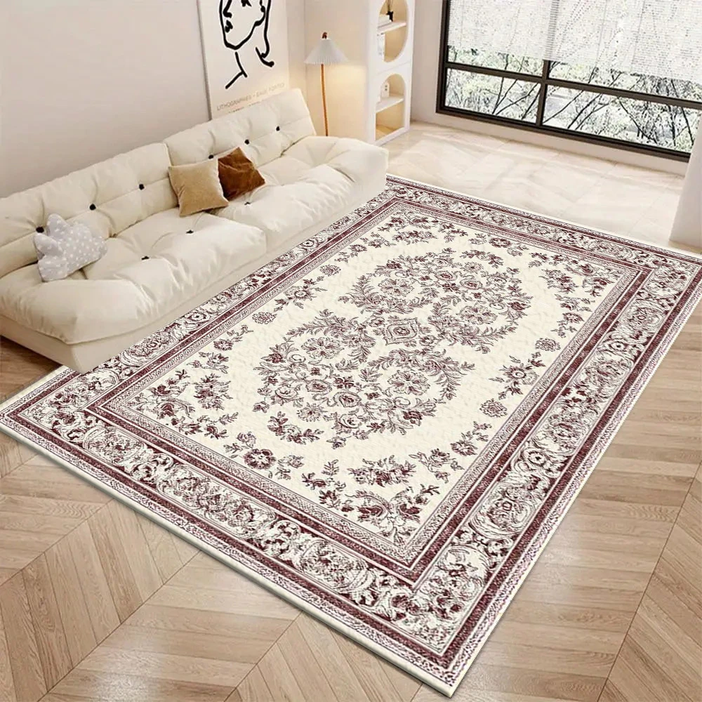Classic Vintage Floral Border Carpet Flooring European Retro Flower Medallion Frame Printed Floor Rug for Hall Living Room Home Decoration