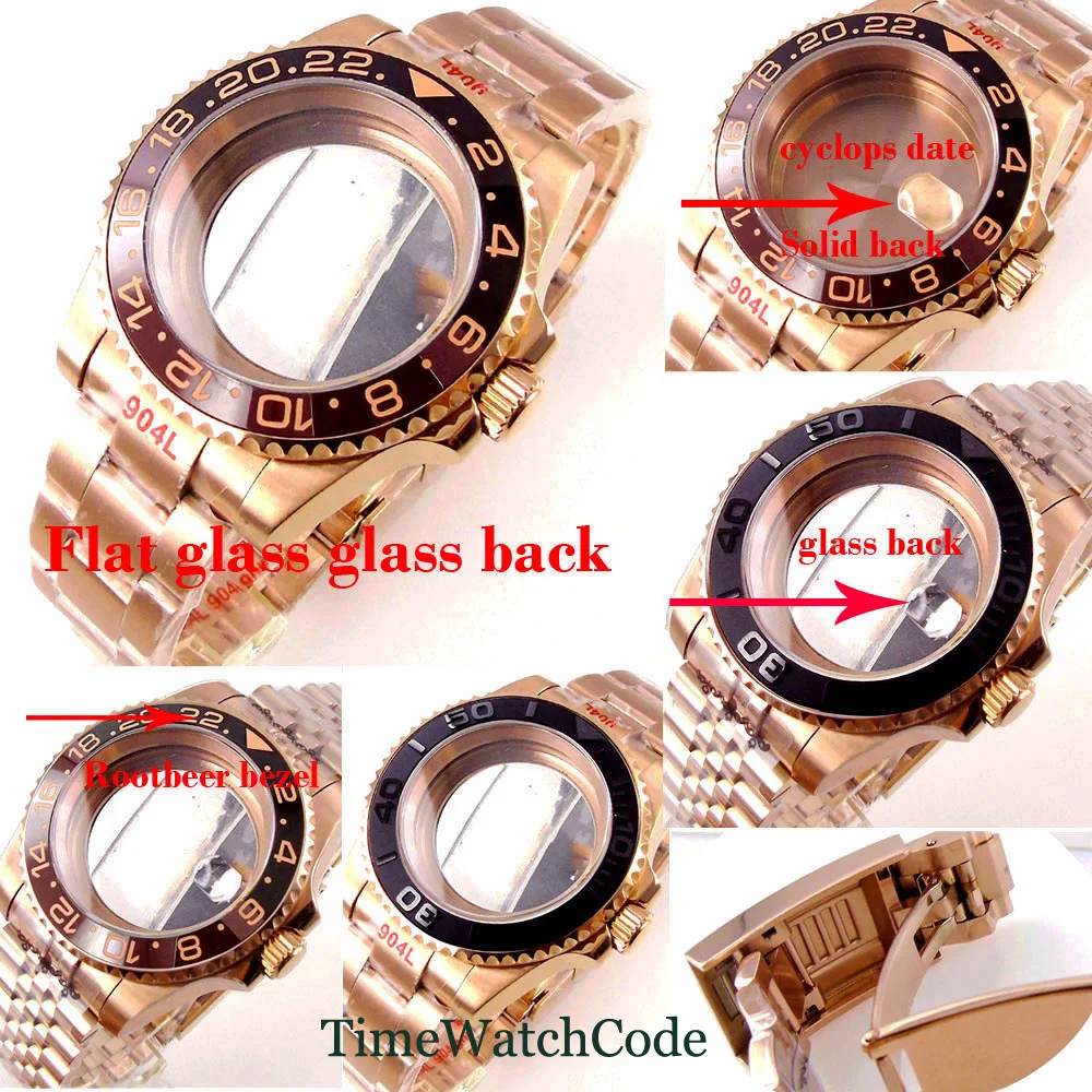 40mm pozłacana różą koperta zegarka szafirowy pasek jubileuszowy pasuje do NH34 NH35 NH36/38 ETA2824 PT5000 Miyota8215 DG2813 20BAR wodoodporny