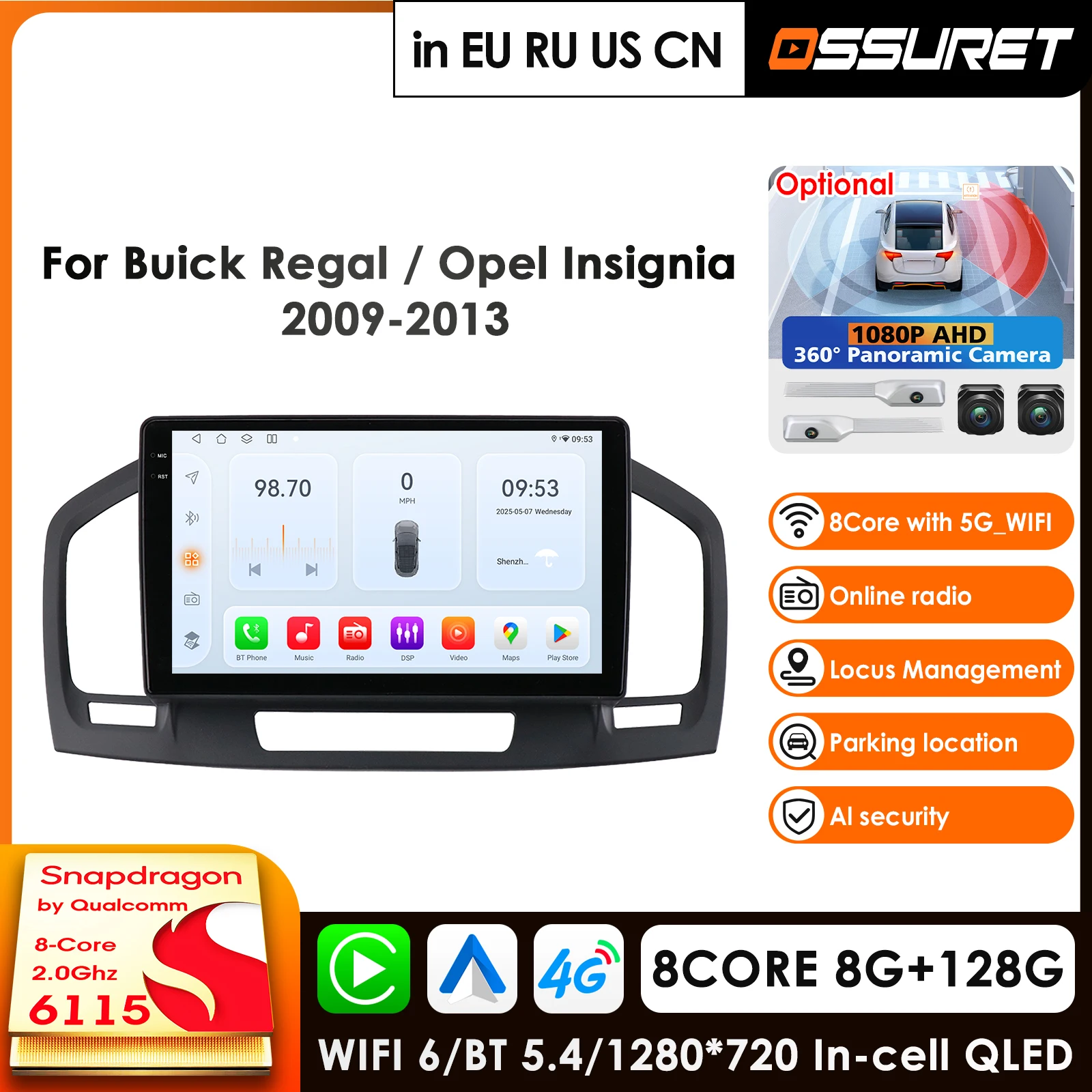 

8G+128GB Carplay 4G Android 12 Car Radio Multimedia Video Player Stereo for Buick Regal for Opel Insignia 1 2009-2017 Navi RDS