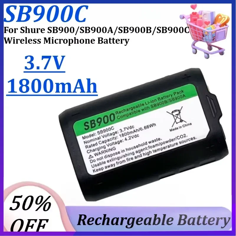 New SB900C 3.7V 1800mAh Rechargeable Lithium-Ion Battery for Shure SB900/SB900A/SB900B/SB900C Wireless Microphone Battery