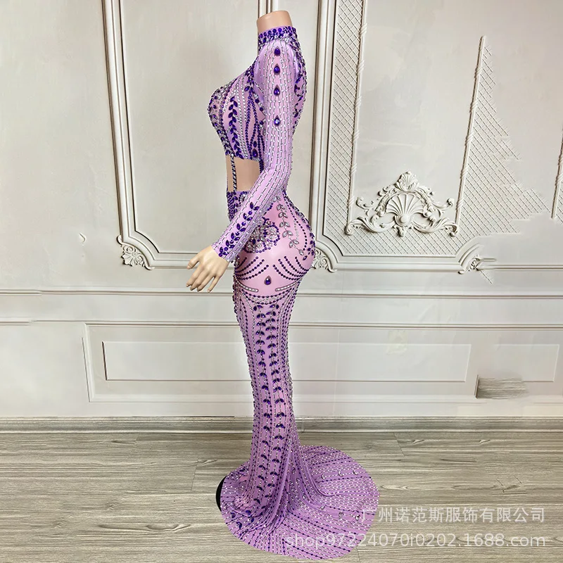 Elegancka fioletowa sukienka typu rybka, luksusowa, błyszcząca sukienka wieczorowa na urodziny, bankiet, dla prowadzącej, sukienki na luksusowe przyjęcia.