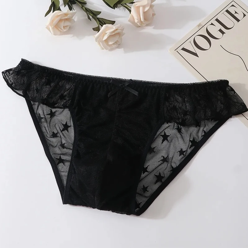 

Мужские сексуальные трусы в японском стиле из сетчатого кружева, прозрачные, с бантом, низкой посадкой, с выпуклым кармашком, эротическое белье, подарки для парней, для ЛГБТ-вечеринок и клубов