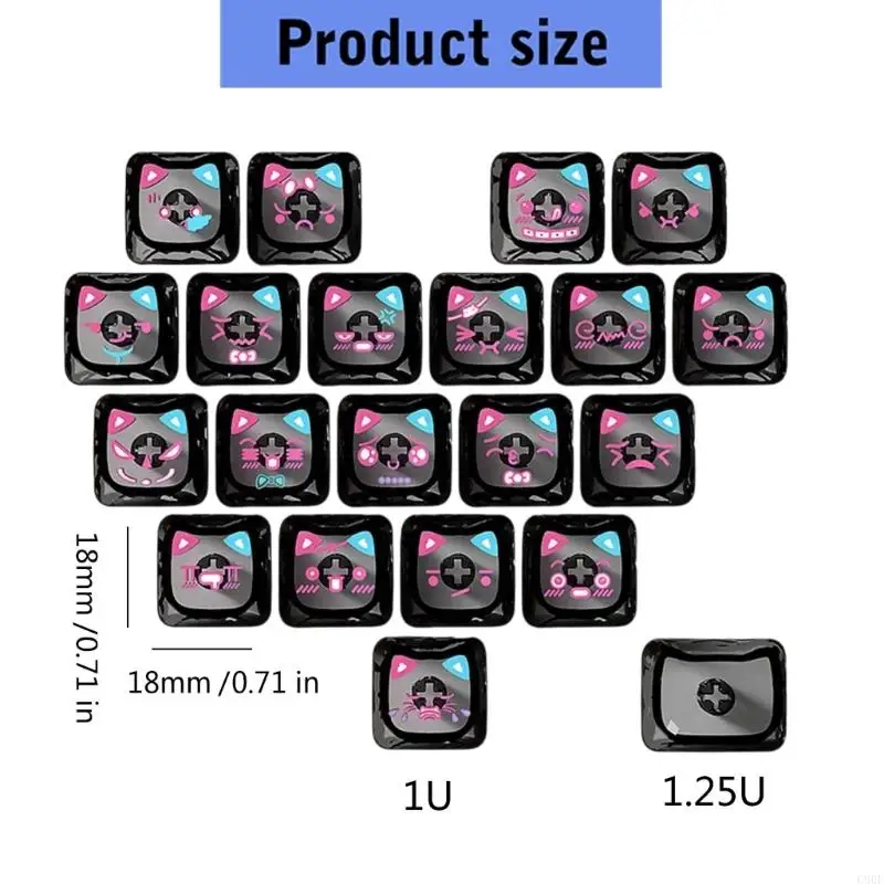 C90F 사용자 정의 가능한 백라이트 키 캡 21 키 세트 고양이 심장 디자인 셋업에 손쉬운 스냅