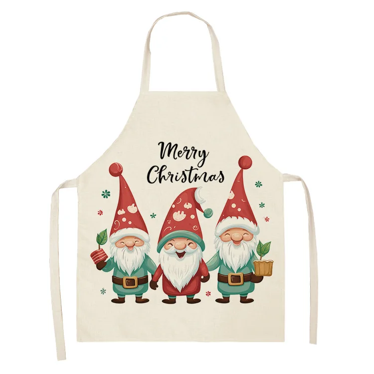 Christmas decoration apron gnome Santa Claus snowman print kitchen restaurant oil-proof and stain-proof