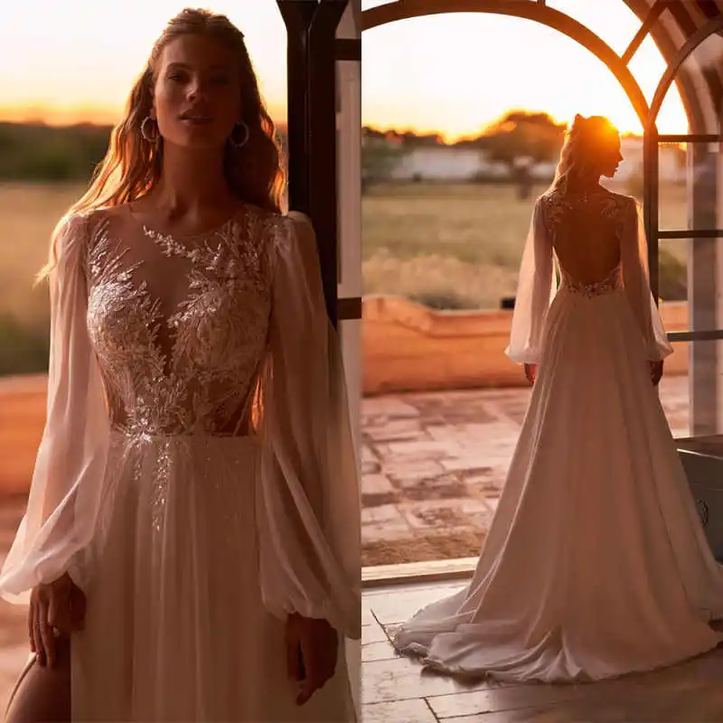 

Graceful White Wedding Dre A-Line With Applique Side High Split Cutomized Bride Gown Plu Size Special Ocn Vetido De