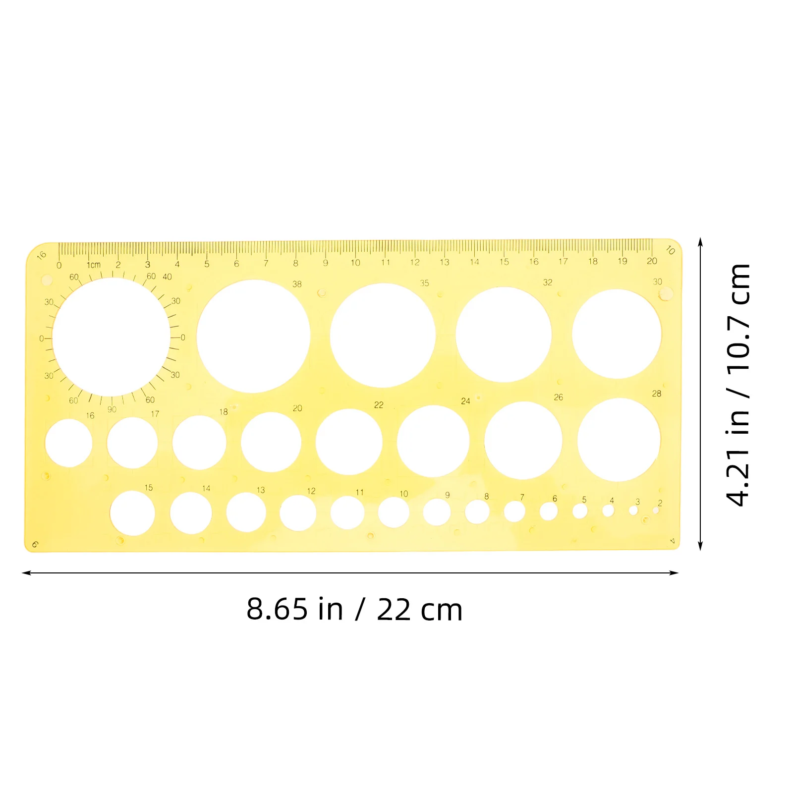 Circle Template Ruler Compact Portable Drawing Tool for Math Geometry Drafting Office Supplies Yellow Circle Template Ruler