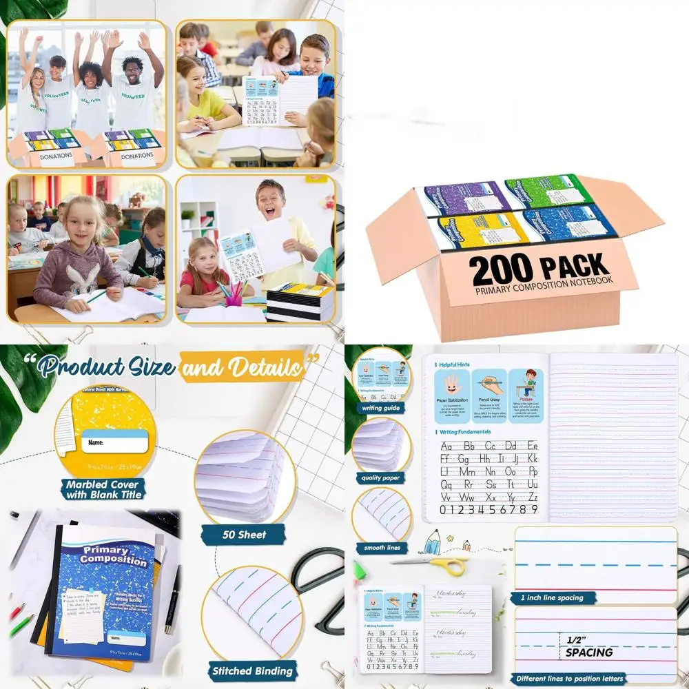 

Разноцветные детские блокноты для начальной линейки на 50 листов, возраст K-2, 7,5 x 9,75