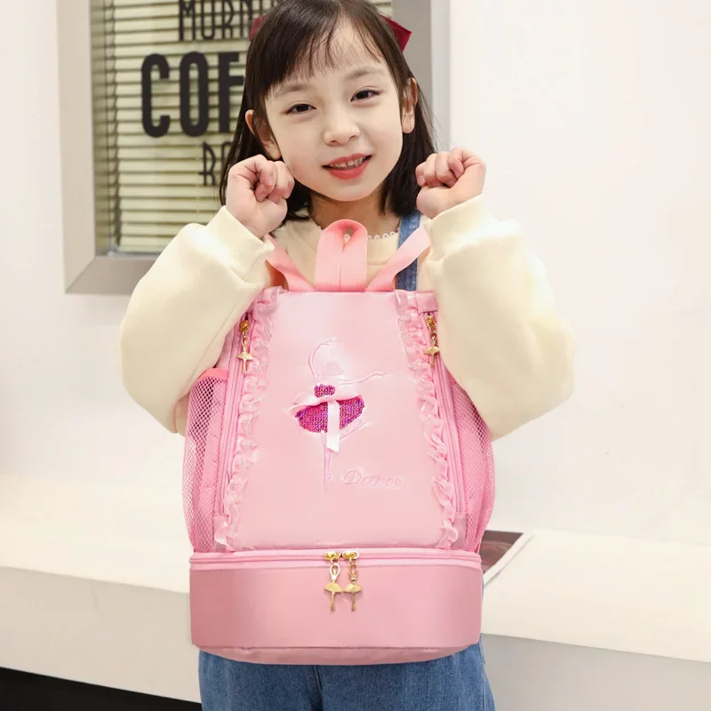 Kid Girl Ballet Dance Storage Backpack Fashion Lace Edge Letter Print Princess Causal Duffel Bag Ballerina Child School Backpack