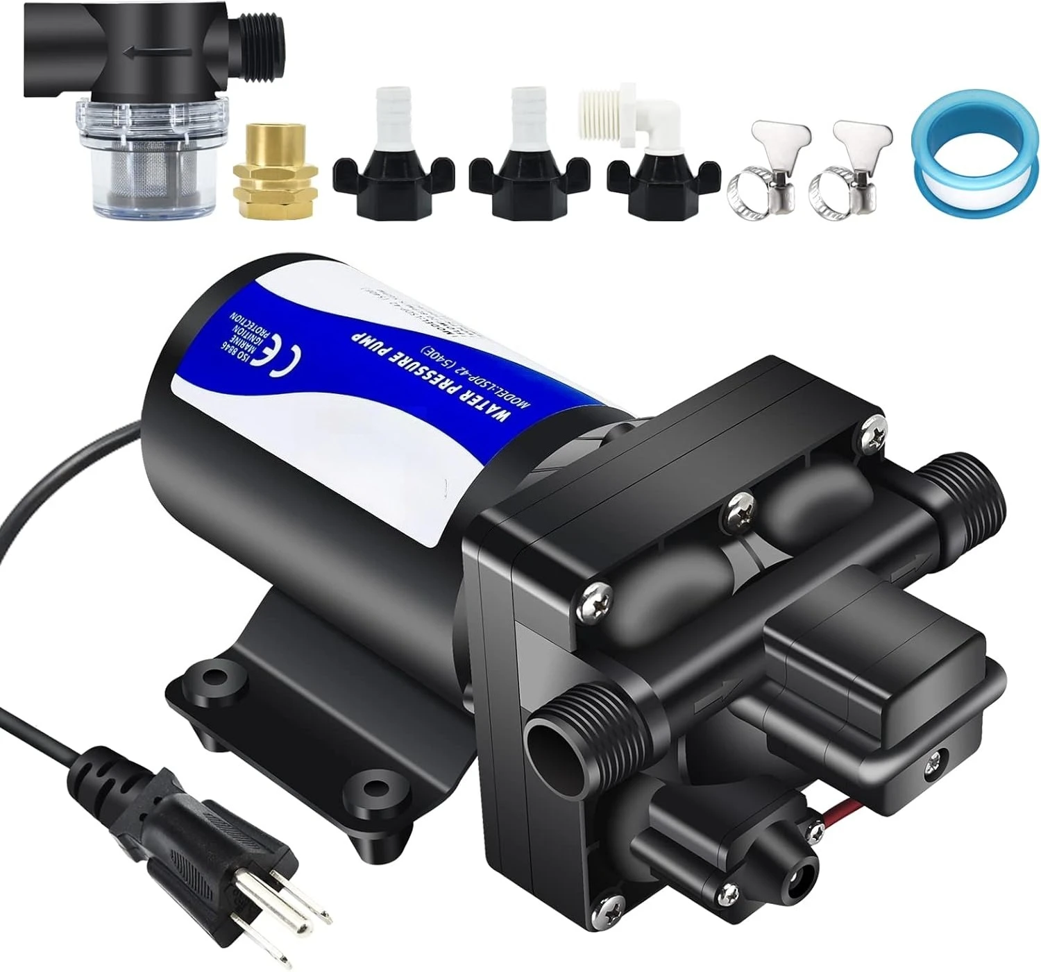 

Water Pressure Booster Pump, 110V AC Water Diaphragm Pump, 5.5GPM 75PSI with Power Plug, RV Water Pump RV Marine Yacht Garden