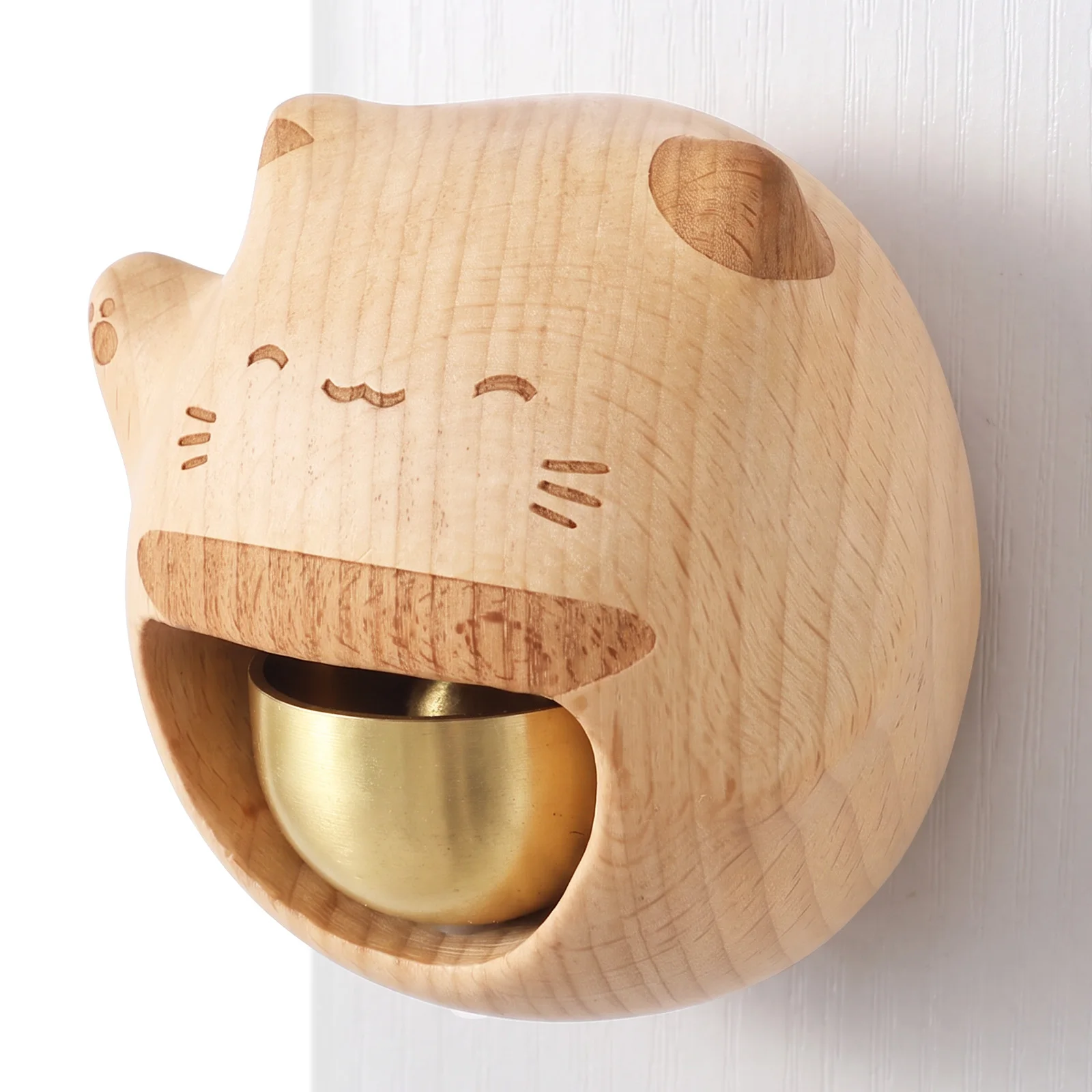 Wooden Cartoon Lucky Cat Doorbell Magnetic Suction Shopkeepers Bell Door Prompt Bell Wind Chime for Home Entry and Shop Entrance