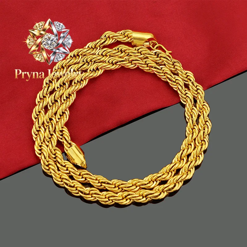 Collier torsadé Pryna Jewelry pour homme, or 24 carats AU999 - Chaîne torsadée classique, or pur 24 carats/AU999, aura solide et audacieuse pour homme