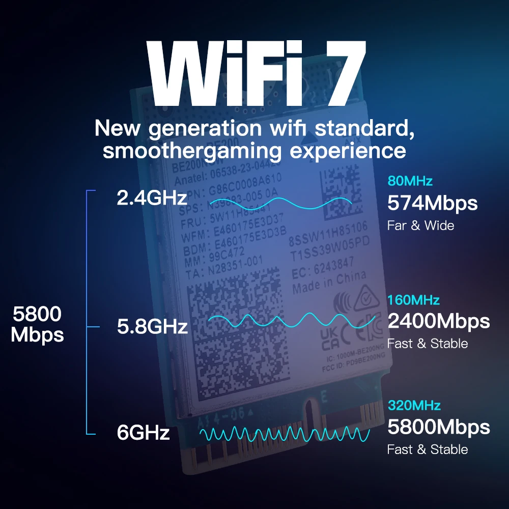 Fvi BE200-adaptador de red inalámbrico para PC, dispositivo con 7 tarjetas, WiFi, BE200NGW, Bluetooth 5,4, triple banda, 2,4G/5G/6GHz, M.2, Windows 10/11, WiFi6E