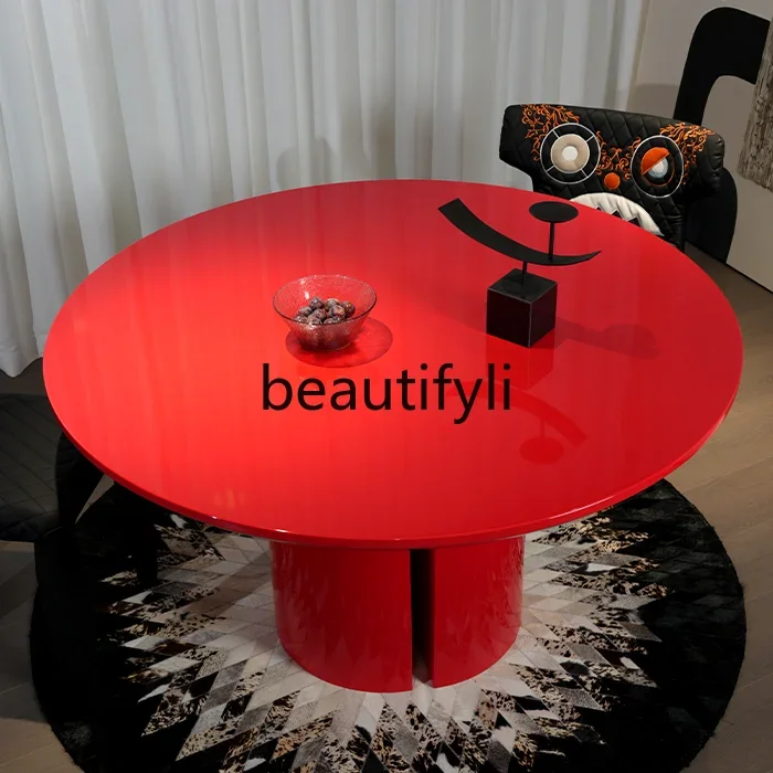 

Minimalist dining table household modern red light luxury water drop creative dining table large flat high-end table