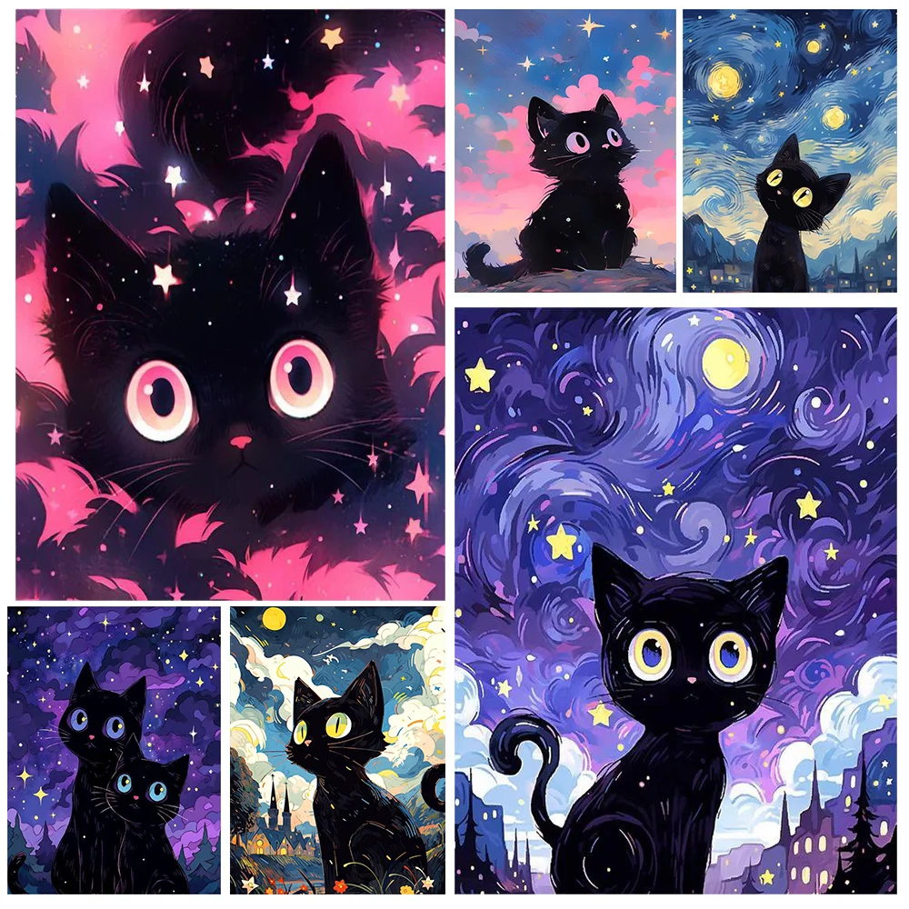 

Diamond Painting Cute Starry Sky Cat Full Diamond Mosaic 5d Diy Embroidery Cross Stitch Kits Home Decor Gift pintura de diamante