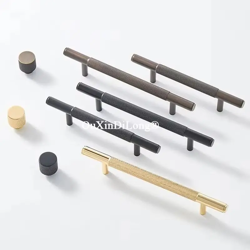 High-end Luxury 4PCS Solid Brass T-Bar Furniture Handles Drawer Knobs Cupboard Wardrobe Closet Dresser Wine Cabinet Door Pulls