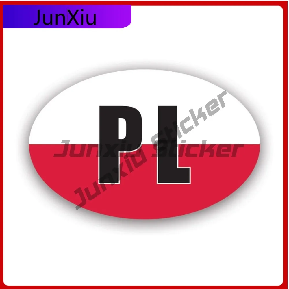 

Уникальная мультяшная овальная наклейка с изображением Польши, УФ-защита, наклейка с флагом Польши, код страны, Euro Pl V4, УФ-стойкая, долговечная