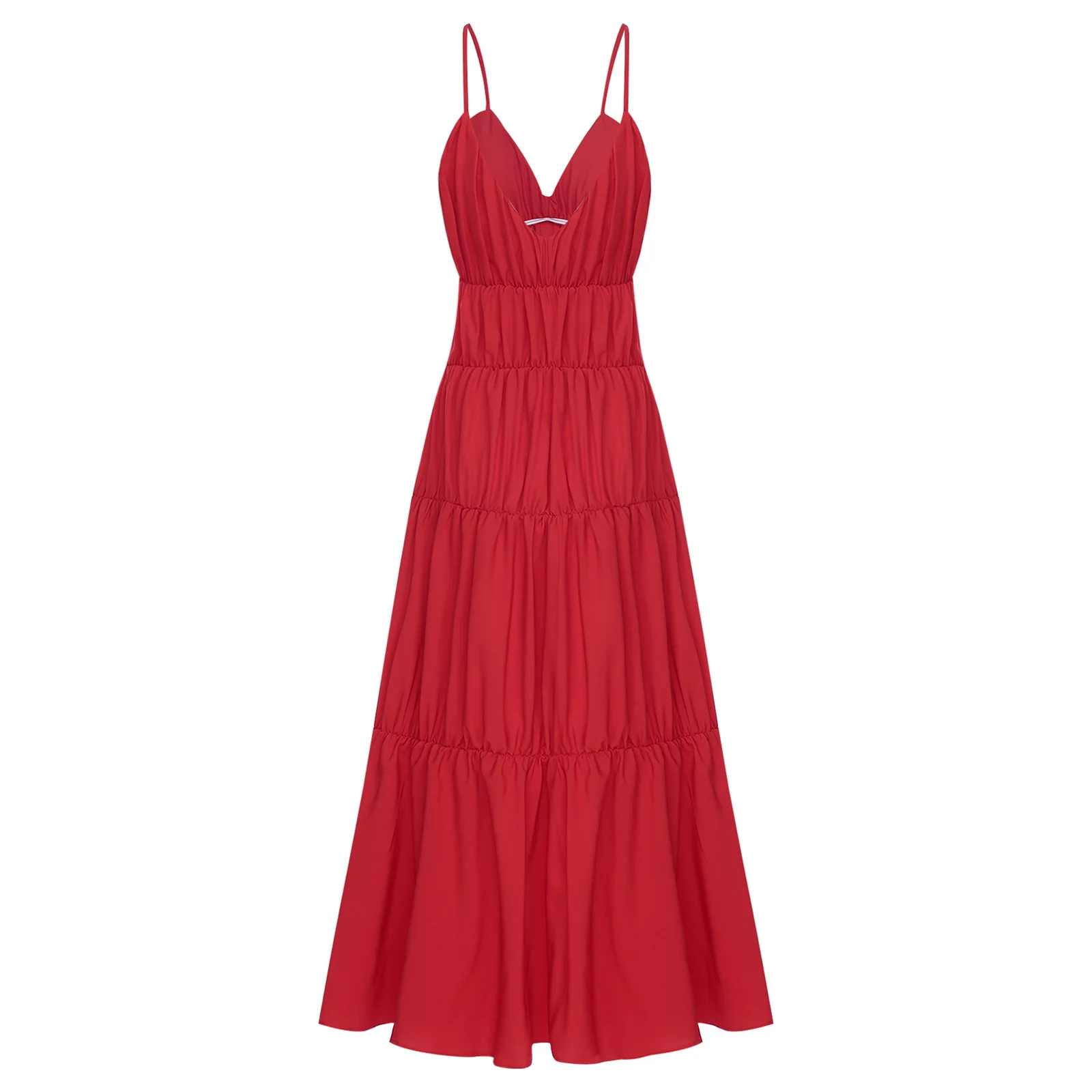 Womens Dresses Tiered Ruched Sling Maxi Dress Bohemian V Neck Backless Loose Long Dress Purity Cami Dress for Beach Vacation
