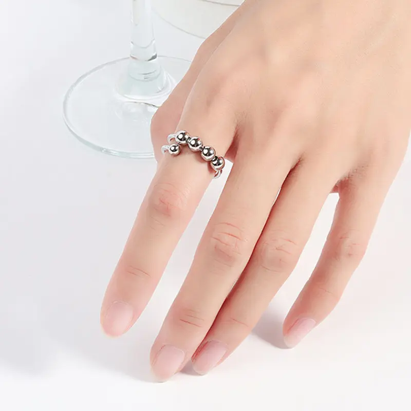 Simple Ball Charms Fidget Spinner Adjustable Rings for Women Rotate Freely Round Beads Anxiety Ring Girls Daily Jewelry - 6