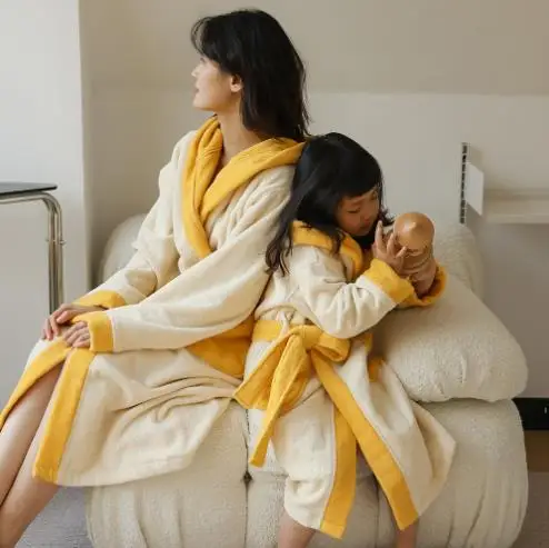 2024 new classic tulip series bathrobe pure cotton long-staple cotton skin-friendly hooded parent-child absorbent home bathrobe