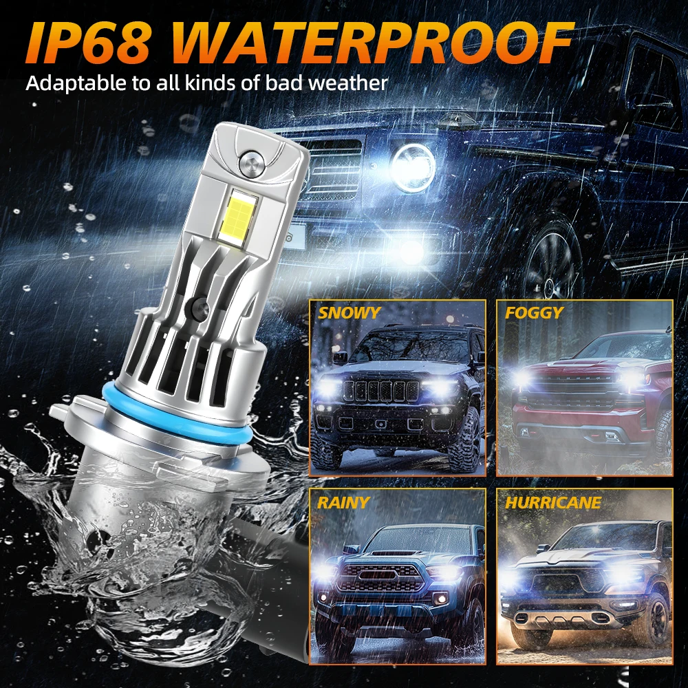 2PCS 9006/HB4 LED CANBUS Headlight Bulbs Two-Sides illuminated 3570 CSP 24000LM IP68 Waterproof Auto Lights