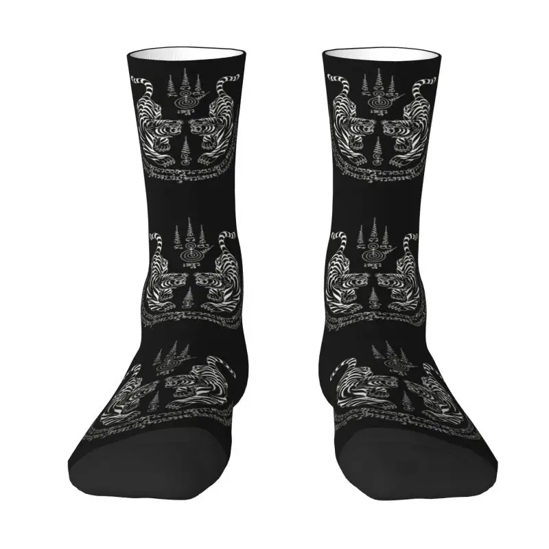 Twin Tiger Sak Yant Tattoo Men's Crew Socks Unisex Fashion 3D Print Thailand Muay Thai Dress Socks