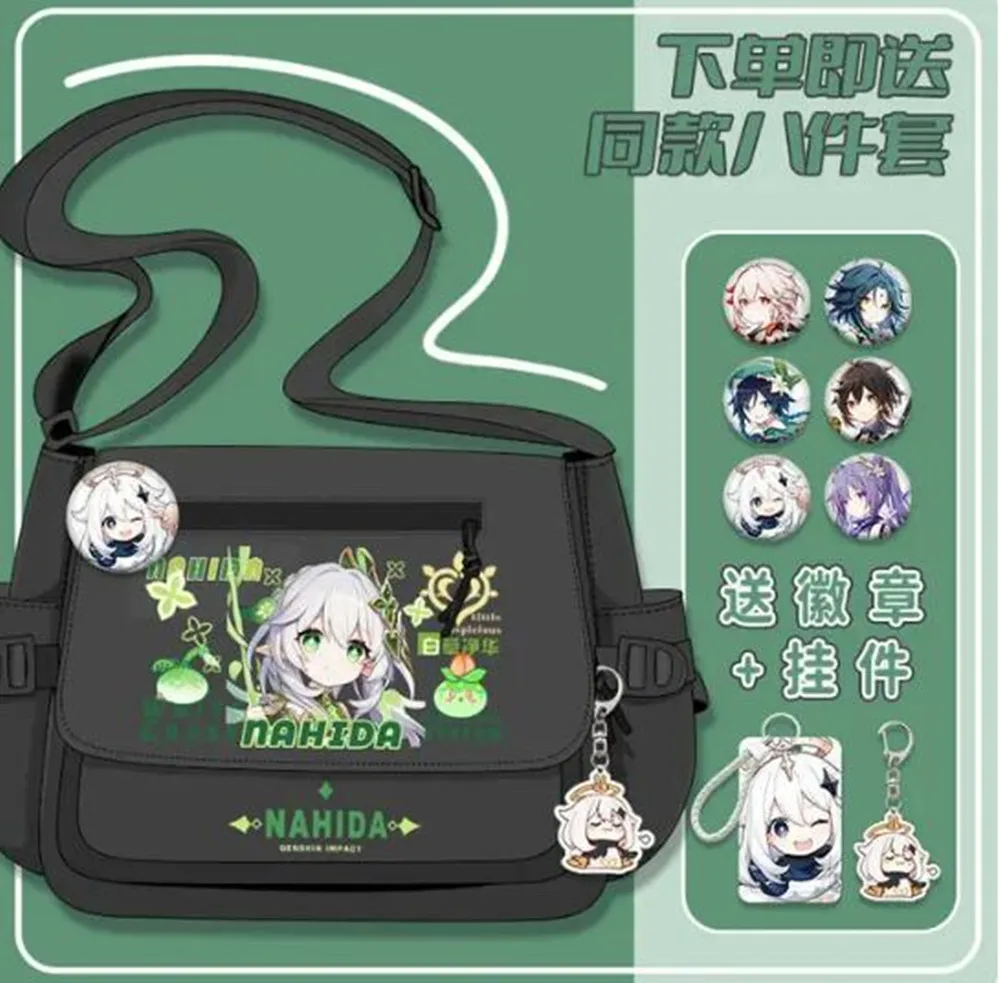 9 szt. Zestaw z motywem Anime Genshin z odznakami torebka na ramię torba/torebka kurierska kreskówkowy Crossbody