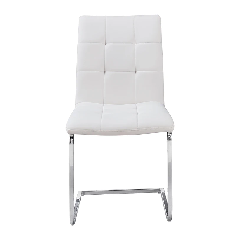 Esestado-Silla de comedor, base cromada en forma de C, PU blanco, Juego de 2