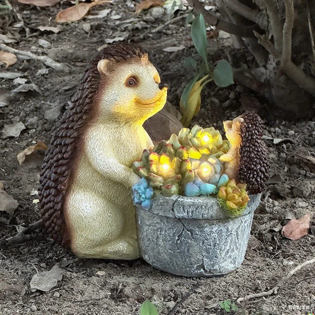 

Animal Resin Hedgehog Statue With Solar Light For Women's Garden Gift Outdoor Garden Courtyard Decoration Lawn Decoration