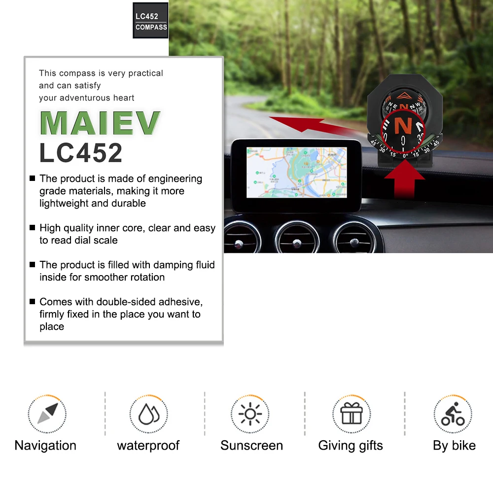 2-In-1 Foldable Car Mount Compass Ball High Precision Navigation Compass for Vehicle Boat With Slope Meter Car Dashboard Compass