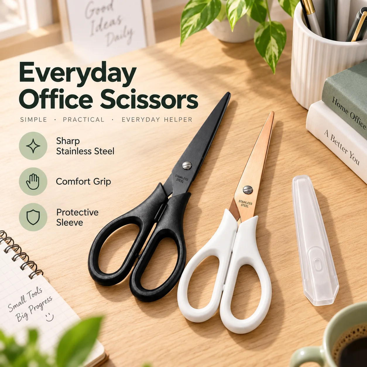 Stainless Steel Scissors with Protective Sleeve, DIY Paper Cutting Craft Scissors for Students, Office Scissors for Daily Use