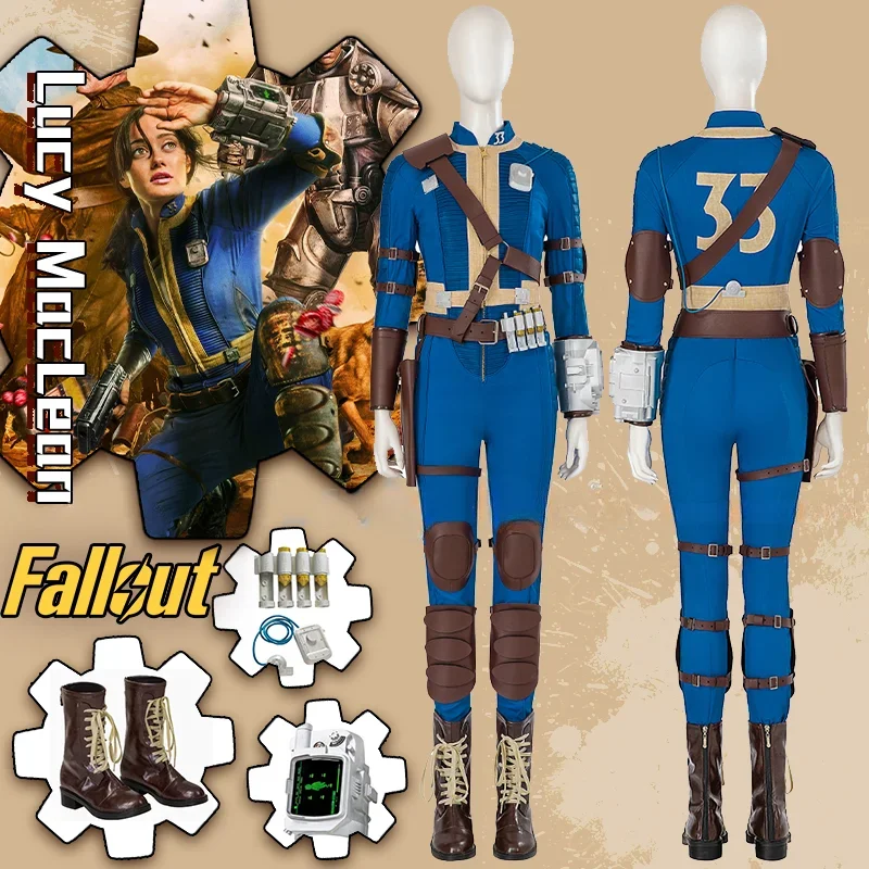 

Game Fall Cos Out Lucy Cosplay Jumpsuit Vault 33 Cosplay Costume Lucy MacLean Belt Armor Uniform Arm Props Shoes Halloween