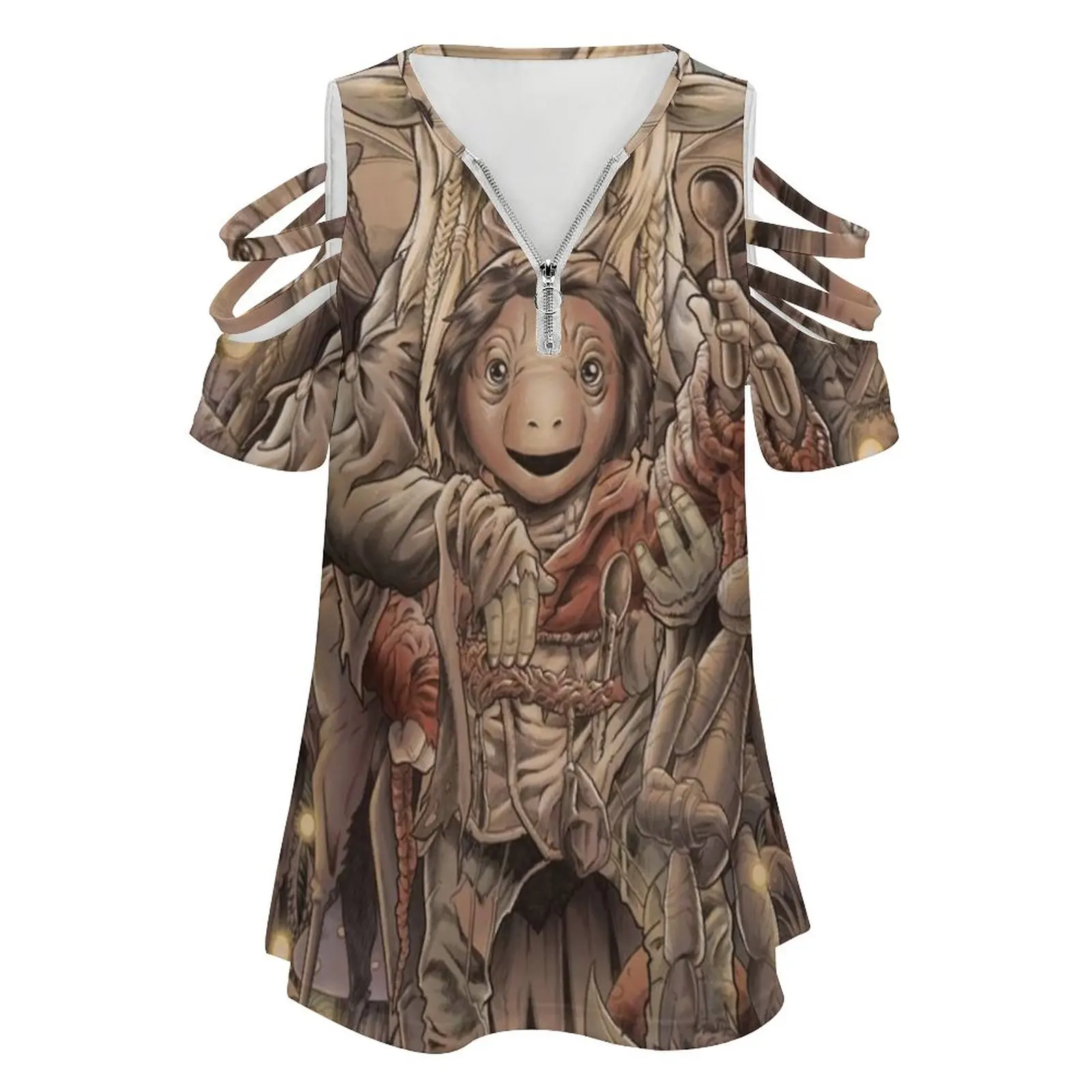 Return To Thra New Fashion Zip Off Shoulder Top Short-Sleeve Women Shirt Age Of Resistance Thra Brea Deet Jim Henson Hup