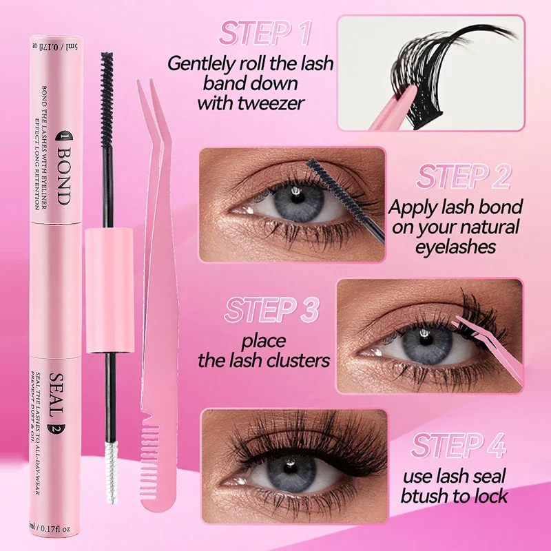 Eyelash Bond And Seal For Diy Lash Clusters Long Lasting Lash Glue Hold Waterproof Mascara Wand Double-Ended False Eyelash Glue