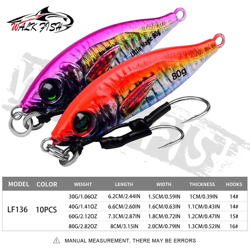 WALK FISH 30/40/60/80g Sinking Jigging Metal Fishing Lure Luminous Artificial Hard Bait 3D Eyes Fishing Bait For Sea Bass